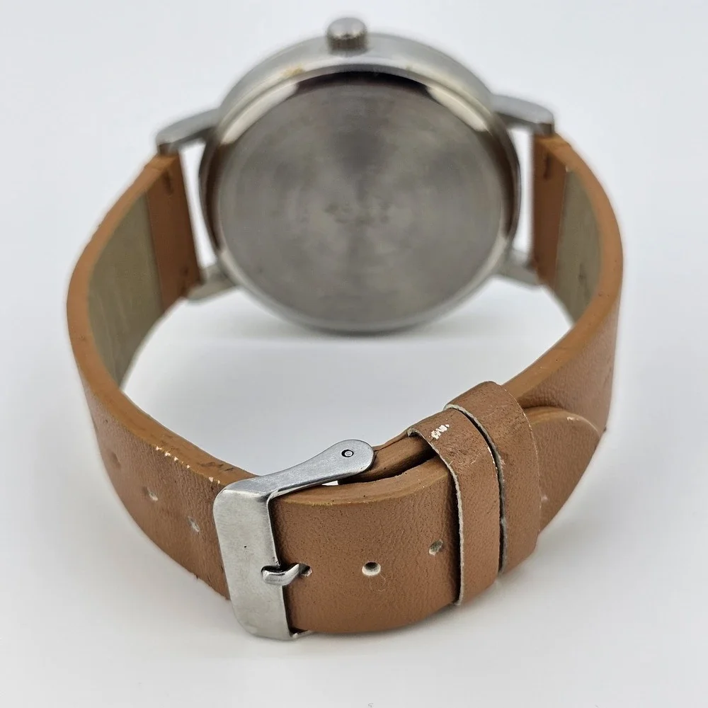 US Polo Assn Men's Watch 46MM Blue Dial Brown Faux Leather Bands New Battery